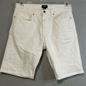 H&M Women's White Denim Chino Shorts Size 30‎ Casual Summer Flat Front zip fly